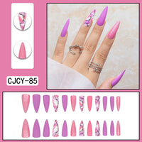 Extra Long Pointed French Wearable Armor White Rose Diamond Slim False Nails Tips Fake Nails Press On Nails Manicure