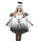 Halloween Costumes White Black Fallen Angel with Halo With Wings