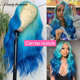 Blue Straight Lace Front Human Hair Wigs Ombre 150% HD Transparent Lace Frontal Wigs Remy Front Lace Wigs Pre Plucked