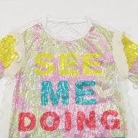 Letter Sequins O-neck Half Sleeve T-SHIRT - Divine Diva Beauty