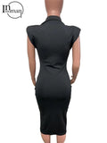 Solid Bodycon Midi Dresses Club Outfits Sleeveless V Neck Party Dress