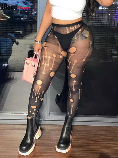 Sexy Mesh Hollow Pants Women Stockings Nightclub See Through Hole Leggings - Divine Diva Beauty