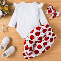 PatPat 3pcs Baby Girl Clothes New Born Overalls Newborn Baby Stuff Infant Long-sleeve Ladybug Romper Bowknot Headband Set