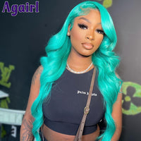 Sky Blue HD Transparent Lace Frontal Wigs 30 Inch Malaysian Colored Body Wave Human Hair Wigs PrePlucked 613 Lace Wigs