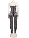 Sparkle Sheer Mesh Crystal Rompers Womens Glam See-Through Rhinestone Long bodysuit Jumpsuits