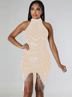Beautiful Sleeveless Rhinestones Fringes Short Party Dress Sparkle Off Shoulder Sequins