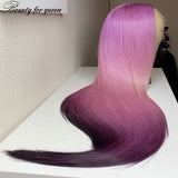 Ombre Purple Straight Lace Front Human Hair Wigs 150% Remy Brazilian Hair HD Transparent Lace Frontal Wigs Pre Plucked