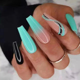 24Pcs French False Nails Design Ballet Fake Nails Long Wearable Coffin Press on Nails Full Cover Manicure Tips