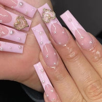 24pcs artificial nails pink french press on nails Sticker Fake Nails Tips With Glue Full Cover Detachable Finished Fingernails