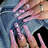 24Pcs Long Ballerina Fake Nails with Wings Pattern Full Cover Manicure Coffin False Nails Press On Nails Wearable Nail Tips