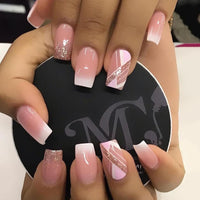 24pcs/box fake nails with Glue Detachable Long Ballerina False Nails With Design Wearable Fake Nails Full Cover Nail Tips