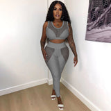 Gauze See Though Patchwork Tank and Pants Yoga  Fashion Sweatsuit Two 2 Piece Set Outfit Tracksuit