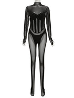 Mesh Sexy Bodycon Rompers Jumpsuits Long Sleeve bodysuit