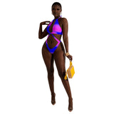 3 Piece Set Swimsuit Lace Up Halter Bra Top + Thongs + Mini Skirt Beach Outfit - Divine Diva Beauty