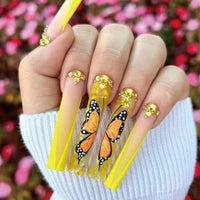 24Pcs Long Ballerina Fake Nails with Wings Pattern Full Cover Manicure Coffin False Nails Press On Nails Wearable Nail Tips