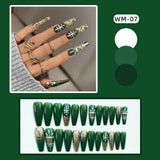 24pcs Christmas fake nails press on faux ongles french long coffin tips DIY manicure supplies snowflakes glitter false nail kit