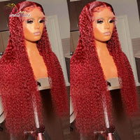 99J Red Lace Front Human Hair Wigs Deep Curly Frontal Wig Human Hair  Transparent Lace Front Wig Colored Curly Red Wig - Divine Diva Beauty