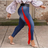 Plus Size avail Multicolor Tassel Patchwork Stretchy Skinny Jeans