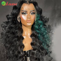 Highlights Green Deep Wave 13x6 Lace Frontal Wigs Transparent Lace Front Wigs Pre-Plucked 180% Density Human Hair Wig