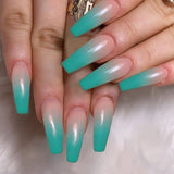 24Pc  Long Blue And Pink Color Fades Into A Shade Of Love Press On Nails Flat Head Full Cover Removable