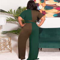Plus size avail women suit short sleeved top & wide leg pants 2 peice