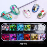 12 Grids Opal Dream Crystal Sequins Nail Flake Galaxy Iridescent Aurora 3D Paillette for Winter Autumn Manicure Decoration