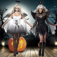 Halloween Costumes White Black Fallen Angel with Halo With Wings