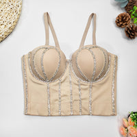 Handmade Women Glitter Diamante Crop Top Sexy Push-Up Bustier Corset Bralette shirt