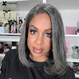 Grey Black Bob Wig Highlight Kinky Curly Short Human Hair Gray 13x4 Lace Frontal Wig Glueless Grey Salt and Pepper Wig sale