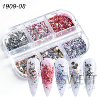 6 Grids Sparkly Reflection Glitter Powder For Nail Reflective Crystal Diamond Effect Sequin Gel Polish Pigment