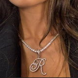 A-Z Cursive Letter Crystal Chain Necklace jewelry