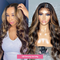 Highlight Wig Ombre Body Wave Lace Front Human Hair Wig Brazilian 30 Inch Water Wavy Wig Honey Blonde Lace Frontal Wig