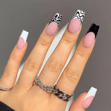 Pink Cow Design False Nail French Full Cover Long Coffin Fake Nails Glue DIY Manicure Nail Art press on nails nail tips