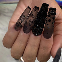 24Pcs Long Ballerina Fake Nails with Wings Pattern Full Cover Manicure Coffin False Nails Press On Nails Wearable Nail Tips