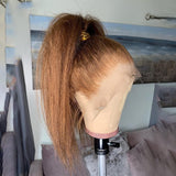 Soft 180% Density Brown Yaki Straight Long Kinky Lace Front Synthetic Hair Wig With Babyhair Heat Fiber Hair Wig