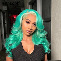 13x4 Mint Green Highlighted Lace Frontal Wig 180 Density Colored Body Wave Lace Front Wig Transparent Lace Wigs - Divine Diva Beauty