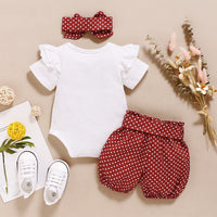 Baby Girls Clothes Romper Dot Pant with Elastic Waistband and Dot Headband with Bowknot 3Pcs Casual Outfits