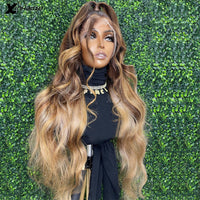 13x6 Body Wave Lace Front Wig Highlight Human Hair Brown Rooted Honey Blonde Brazilian Virgin Ombre 5x5 Silk Top Wigs
