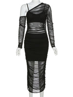 Mesh See Through 3 Piece Set Black Bodycon dress