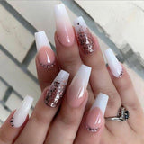 24Pcs Fake Nails with Wings Pattern Full Cover Manicure Long Ballerina False Nails Press On Nails Ballet Wearable Nail Tips - Divine Diva Beauty