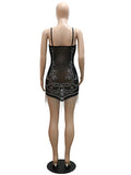 Sparkle Sheer Mesh Black Rhinestone Fringed Short Party Dress