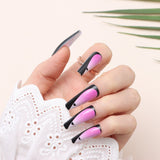 12Pcs Black And White French Design Fake Nails Butterfly White Pink Nail Art Tips Long Press On False Tips Full Cover Fingernail