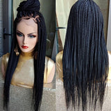 Long Braided Box Braids Lace Front Wig Black Color Style Mirco Braids Wig With Baby Hair 13X4 Lace Frontal Wig