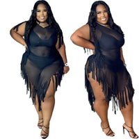 Plus Size avail Split Fringe Dress Club Night Dance Party Dress