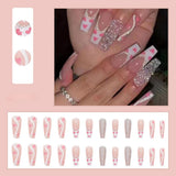 24pcs/Box Pink Ghost Ballerina False Nails with Design French Coffin Fake Nails Press On Nails Detachable Manicure Nail Tips