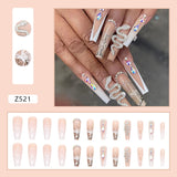 24pcs/box fake nails with Glue Detachable Long Ballerina False Nails With Design Wearable Fake Nails Full Cover Nail Tips