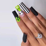 24Pcs Wearable False Nails Black Leopard Print Design Ballerina Fake Nails Long Coffin Press on Nails Full Cover Nail Tips