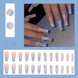 nails with green checkered design Full Cover Long Coffin Ballerina False Nails DIY Glue Press On Nails Detachable Nail Tips