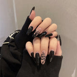 24pc/Box press on nails halloween Dark black Punk Ghost head tip nail pre design acrylic nail tip Full Cover Fake Nail