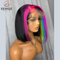 Red Rainbow Color Blunt Short Bob Pixie Cut 13x4 Synthetic Lace Front Preplucked 16 Inch wig  With Baby Hair For Summer - Divine Diva Beauty